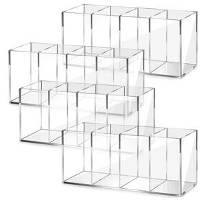 4 compartment clear acrylic pen/brush/makeup storage - set of 4